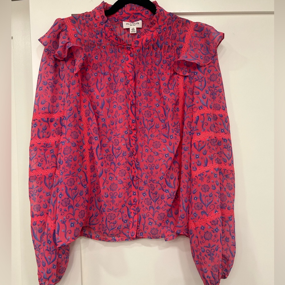 Allison new York womens hot pink floral lace blouse